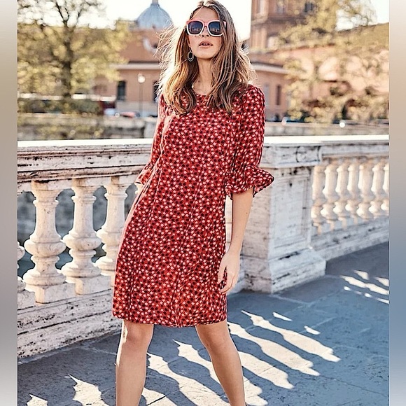 Boden Hyacinth Scattered Stars Casual Midi Knee Length Dress, Red, Size 8 - Picture 1 of 12